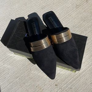 NIB Cape Robbin Black Slip On Ballet Flats Mules with Gold Accent - Size 6.5 & 7